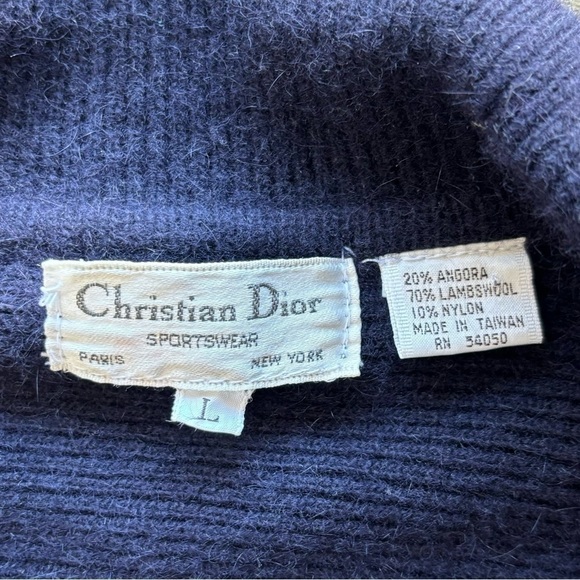 Vintage Christian Dior Sportswear Angora Lambswool Cardigan Sweater Navy Blue Lg - Picture 3 of 8
